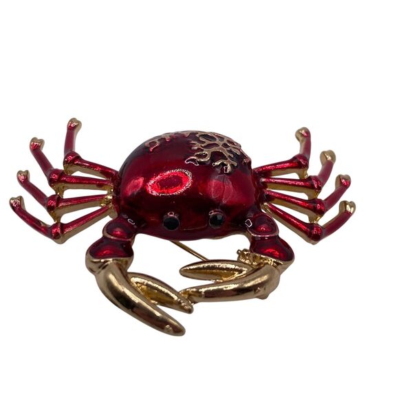 CRAB BROOCH Pin Red Enamel Ocean Sea Beach Animal Costume Jewelry - Picture 1 of 6